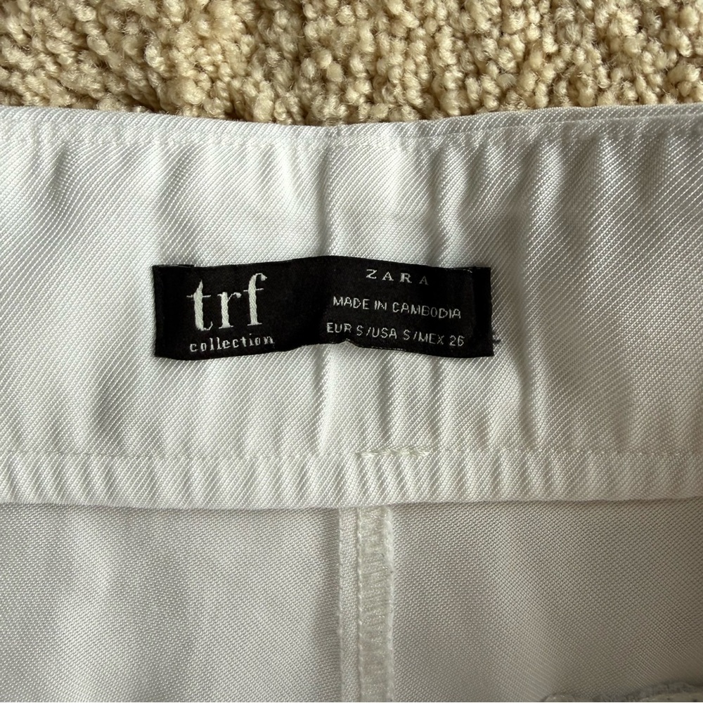 Zara TRF Cropped Wide Leg Pants Womens S High Rise Button Front White Trousers - Picture 2 of 6